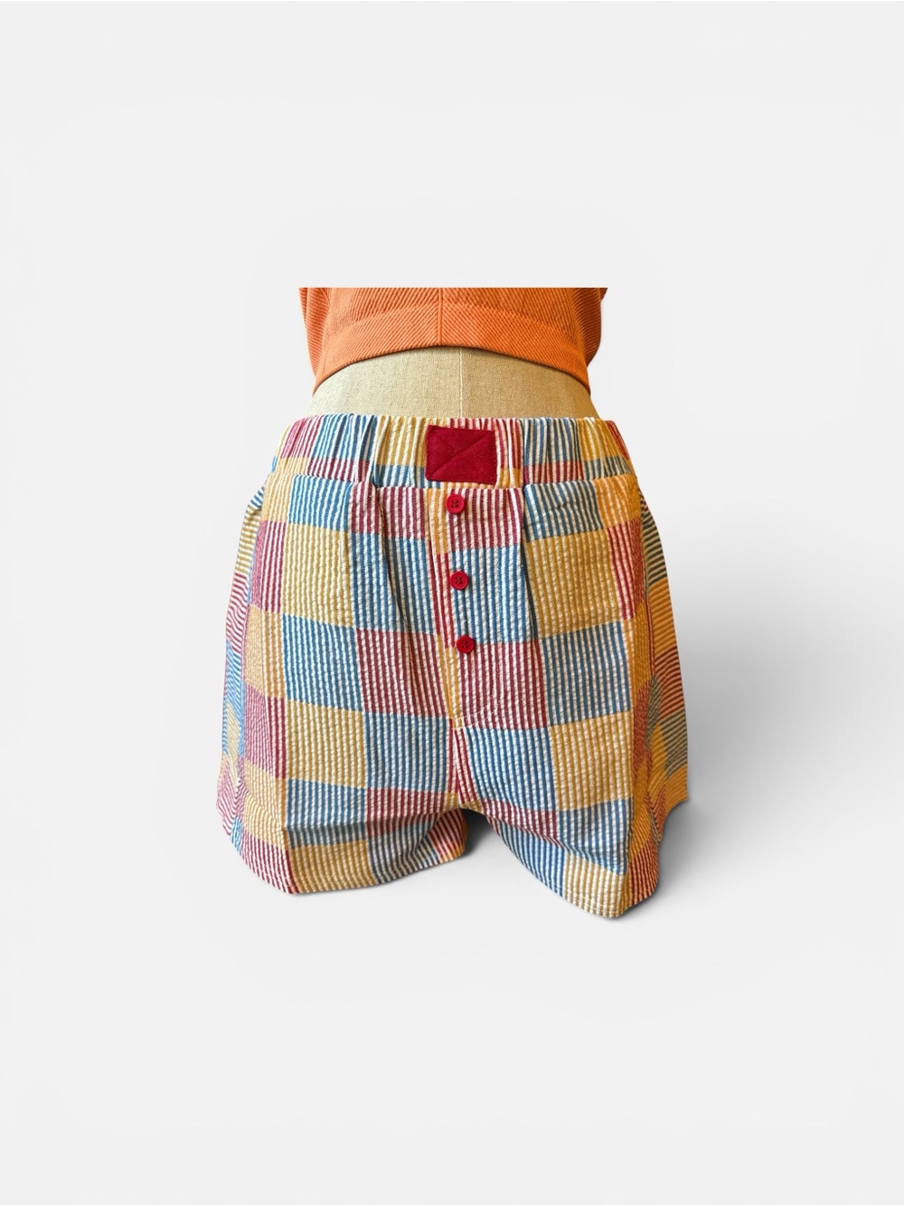 Very J Striped Multicolor Gingham Shorts in Red, Blue & Yellow